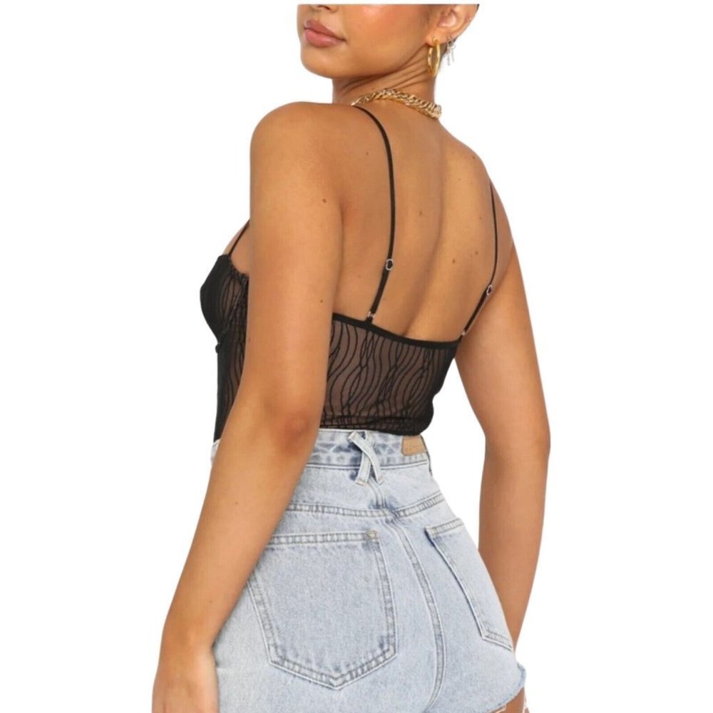 White Fox Keep Wishing Mesh Bodysuit Black L Coquette Fairy Grunge Whimsigoth - Picture 13 of 16